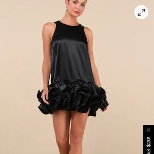 Lulu's Black Satin Dress with Ruffle Detail